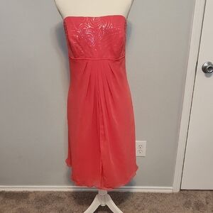 David's Bridal Orange Strapless Sequin Sheath Dress